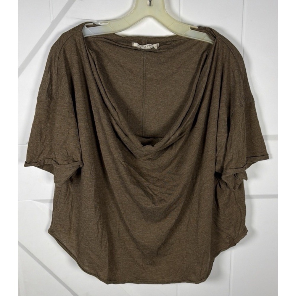 We The Free Just Chill Cowl Neck Top Size M Brown Cotton Boxy Oversized Boho Tee